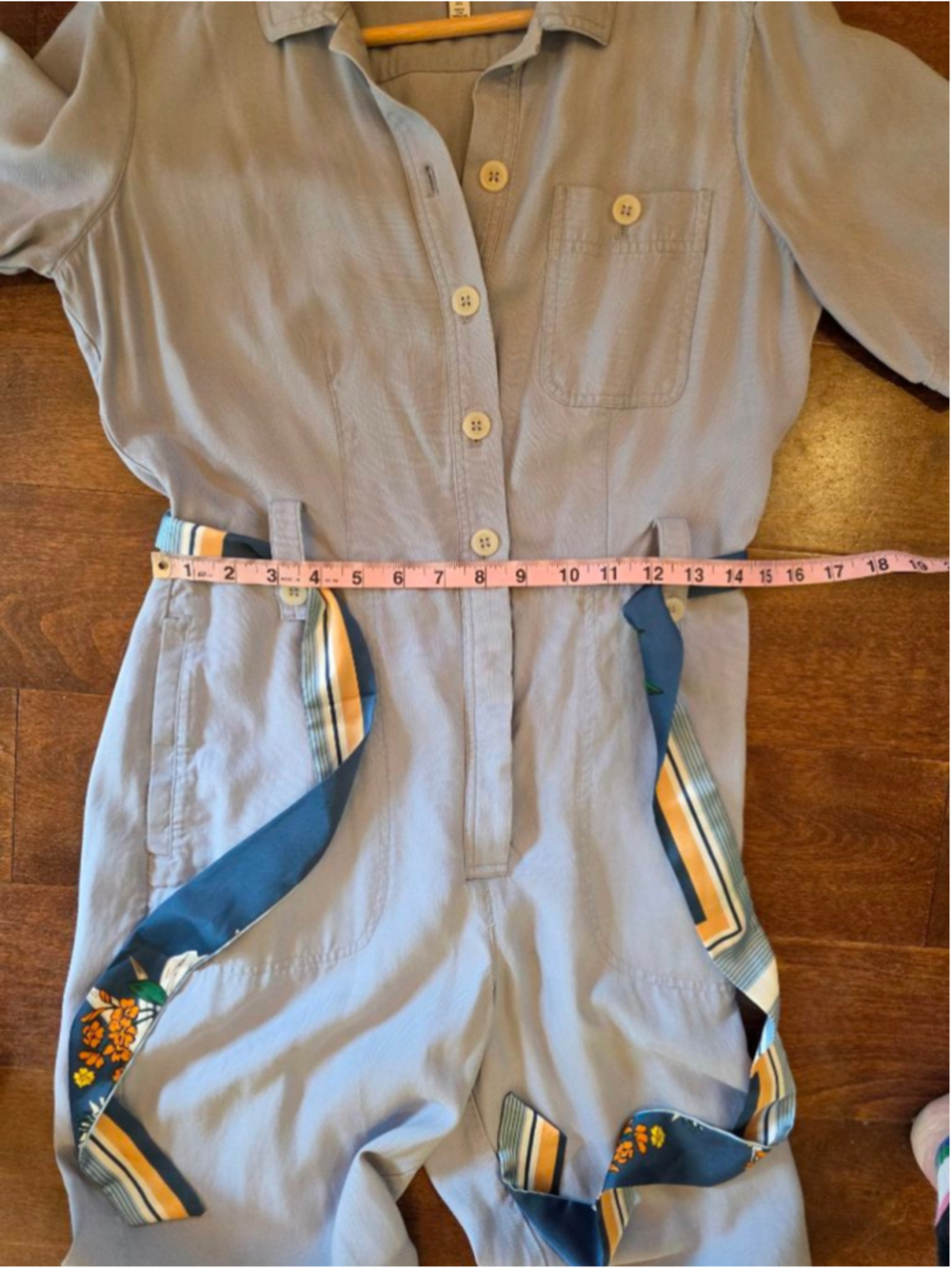 Los Angeles Atelier & Other Stories Light Blue Jumpsuit with Navy Floral Belt 6 - Picture 6 of 10